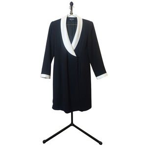 Long Black Blazer Jacket with White Lapels
